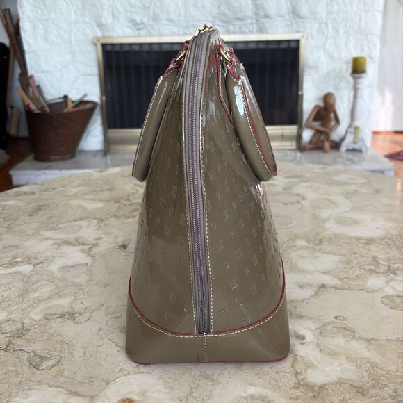 Arcadia Classic Large Alma Style Satchel Patent Leather Monogram Red Accents Bag - Picture 6 of 16